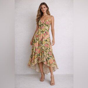 Olivia James Green Floral Midi Dress Size M Boho Vacation Summer